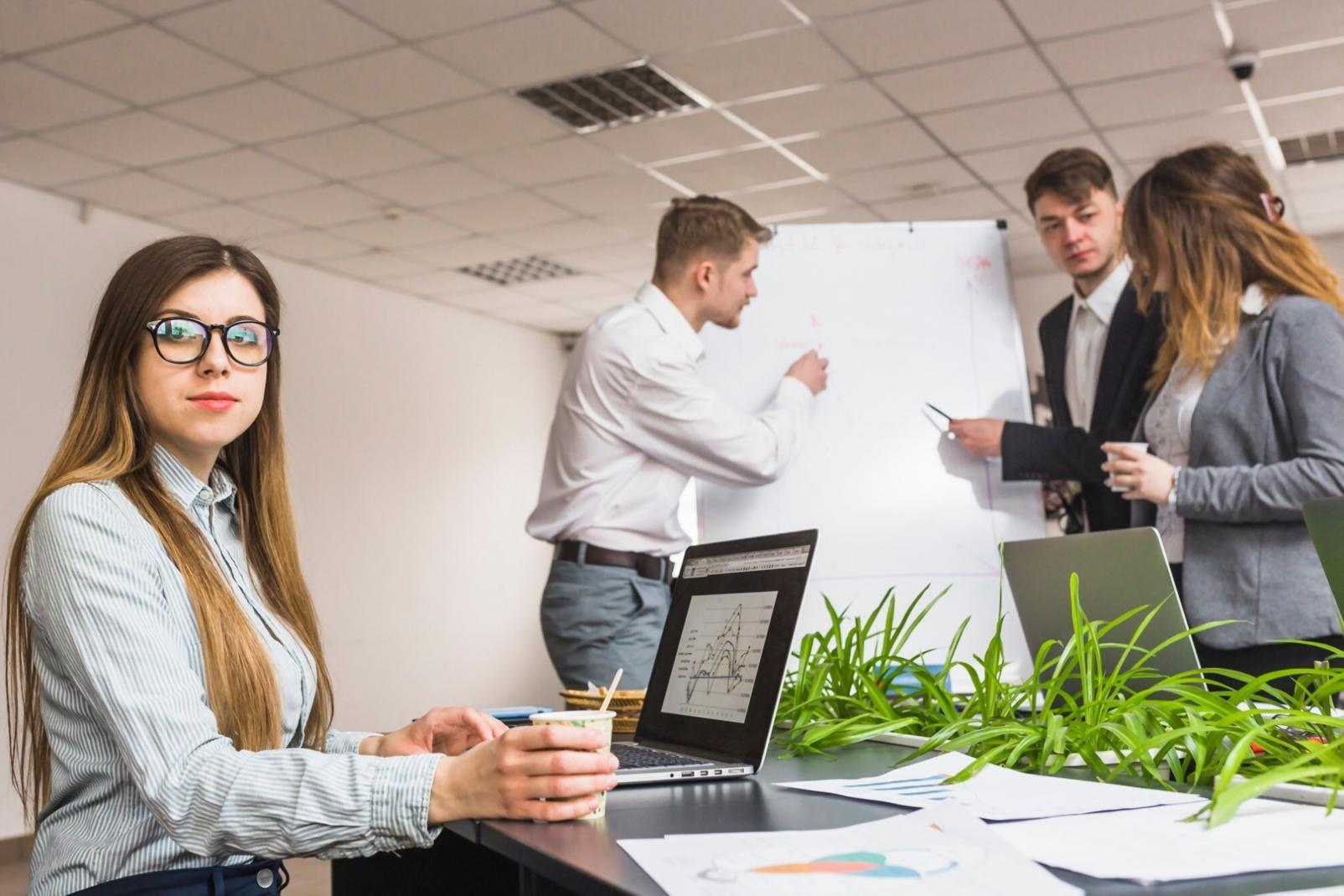 Modern financial analysis lab with multiple workstations